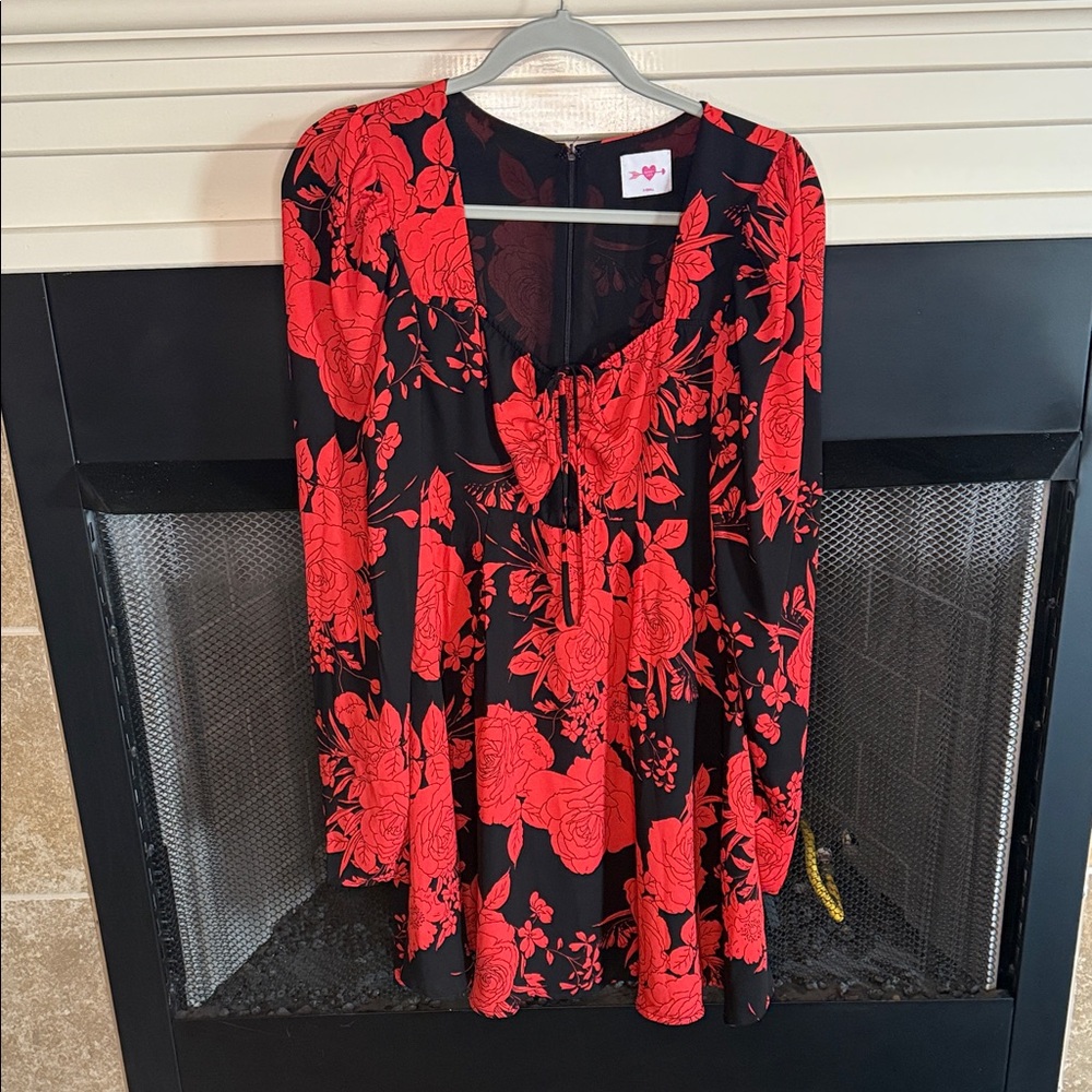 Buddy Love Red Floral Black Blouse